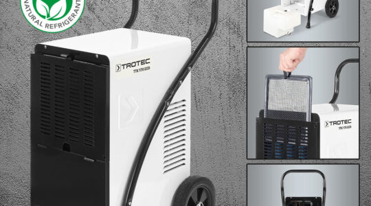 Ehituskuivati ​​TTK 170 ECO avaldab muljet ehitusplatsidel ja renoveerimisel kuivatusvõimsusega kuni 52 liitrit 24 tunni jooksul