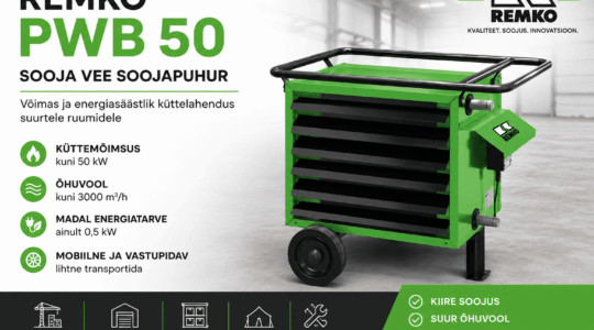 REMKO PWB 50 kW – professionaalne mobiilne sooja vee soojapuhur ehitusele, hallidesse ja tööstusesse