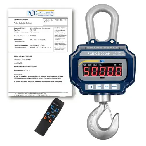 PCE-CS 5000N-ICA Hanging Scales, including an ISO calibration certificate, up to 5000 kg