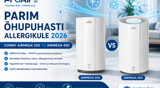 Parim õhupuhasti allergikule 2026 – Coway Airmega 350 või Airmega 450?