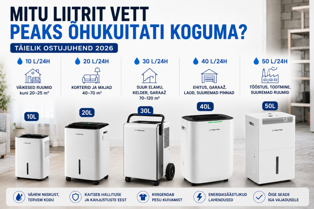 Mitu liitrit vett peaks õhukuivati ööpäevas koguma? Täielik ostujuhend 2026