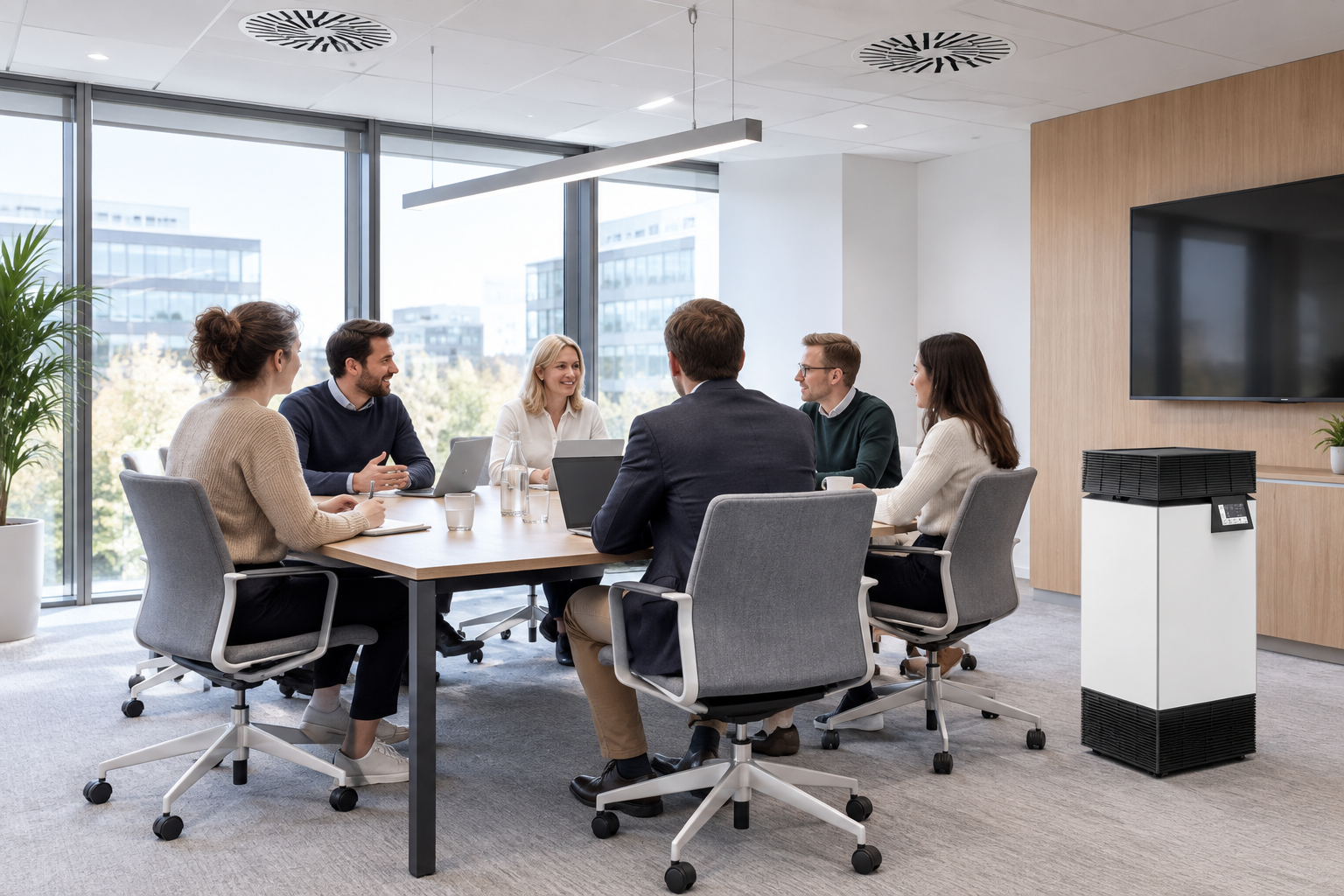 Air purifier in a meeting room