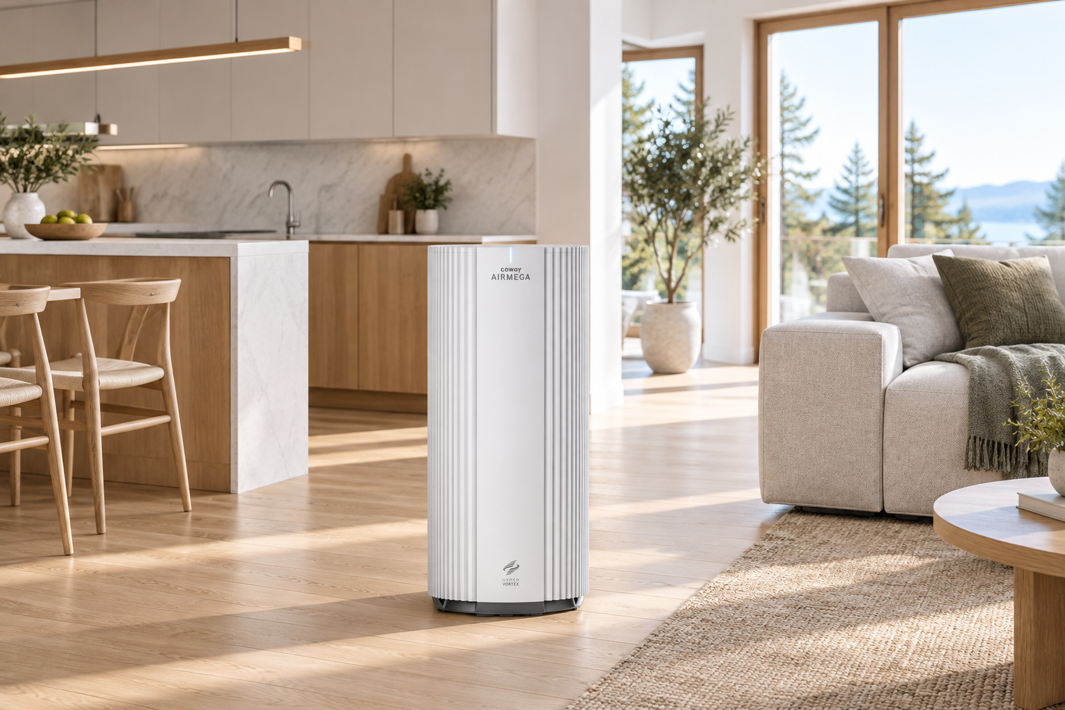 Air purifier in an open-plan kitchen and living room